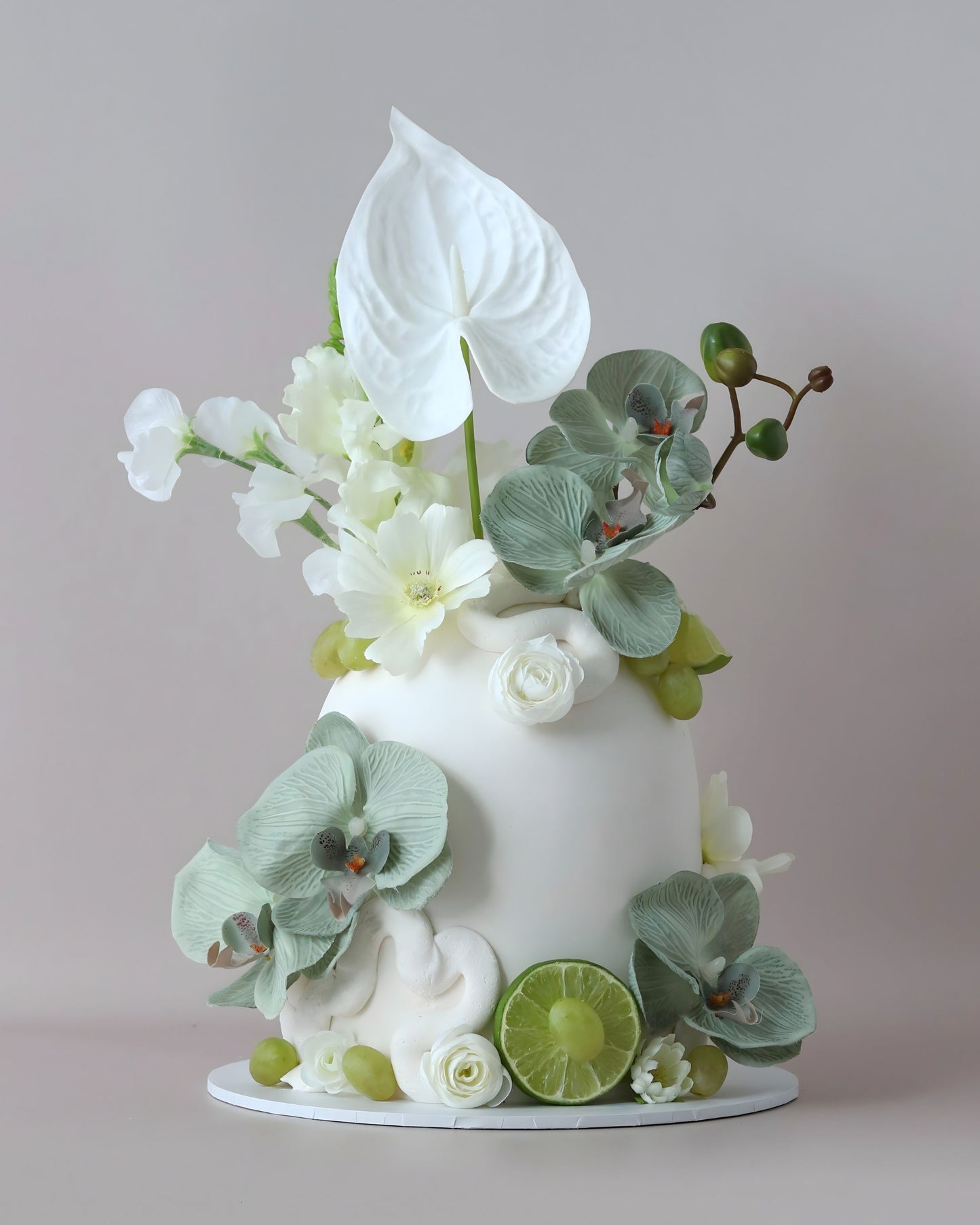 White & Sage Green Floral Dome Wedding Cake - Bel Bear Bakes