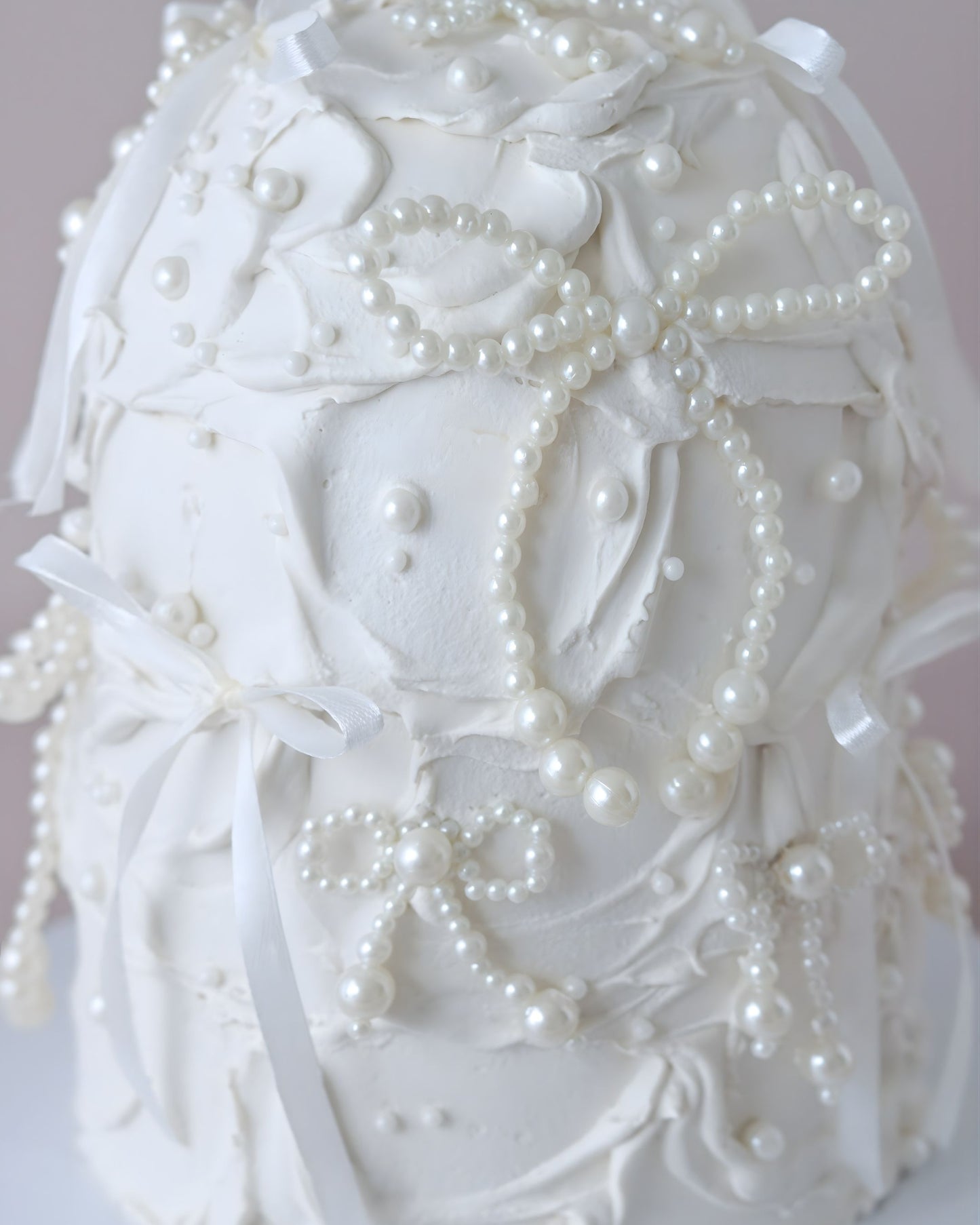 White Pearl & Ribbon Dome Wedding Cake - Bel Bear Bakes