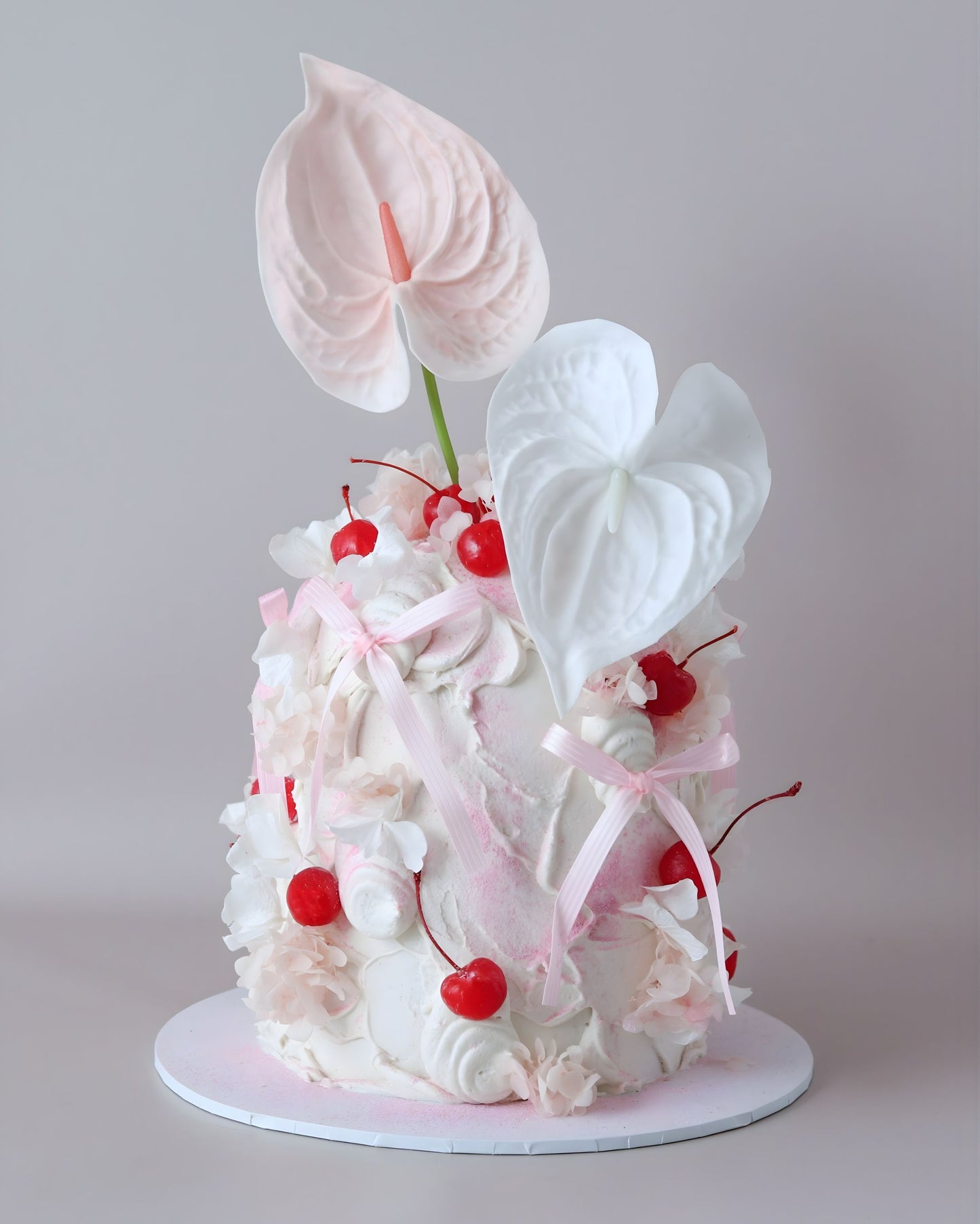 Pink and White Dome Cake with Cherries and Bows - Bel Bear bakes