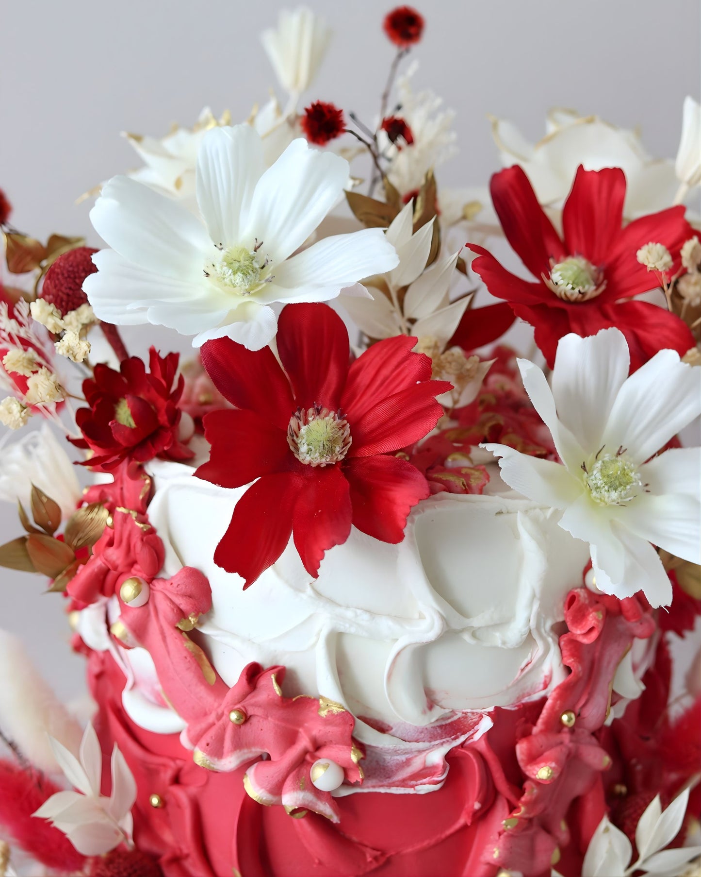 Red & White Boho Floral Wedding Cake - Bel Bear Bakes