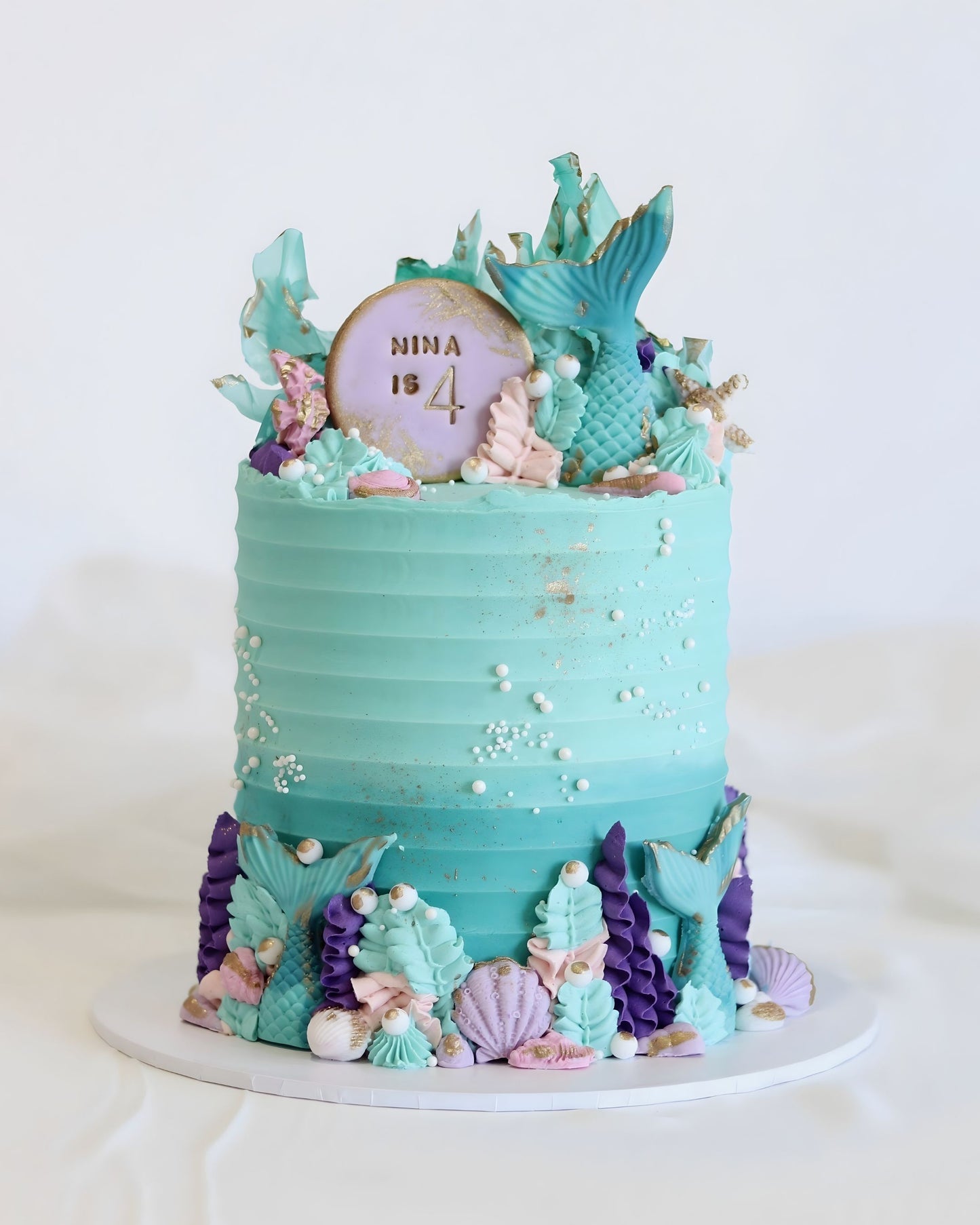 Aqua Mermaid Theme Celebration Cake - Bel Bear Bakes