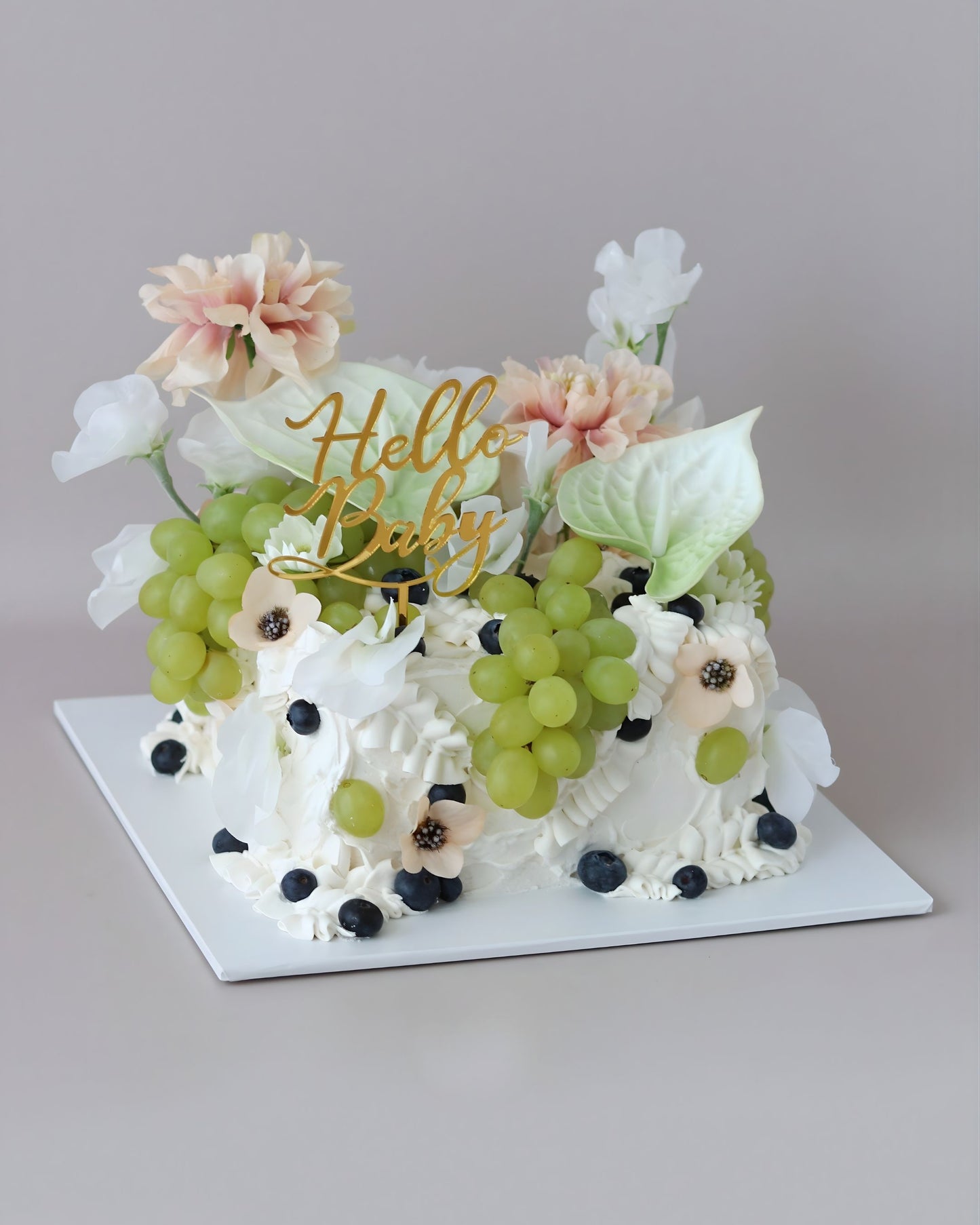 White & Peach Floral Slab Sheet Cake - Bel Bear Bakes