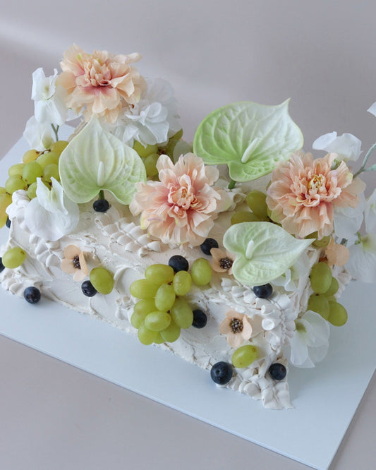 White & Peach Floral Slab Sheet Cake - Bel Bear Bakes