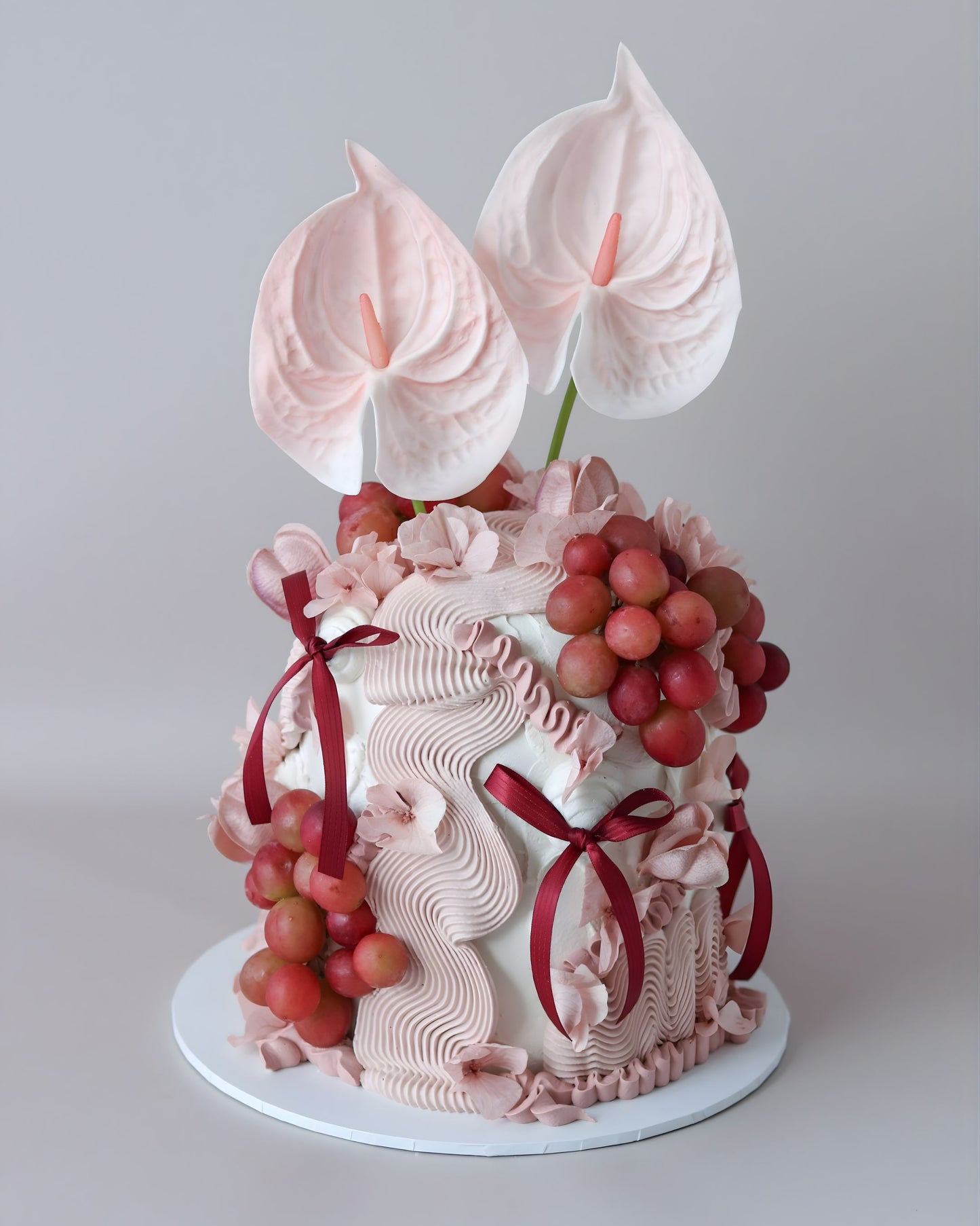 Pink & Burgundy Floral Dome Cake - Bel Bear Bakes