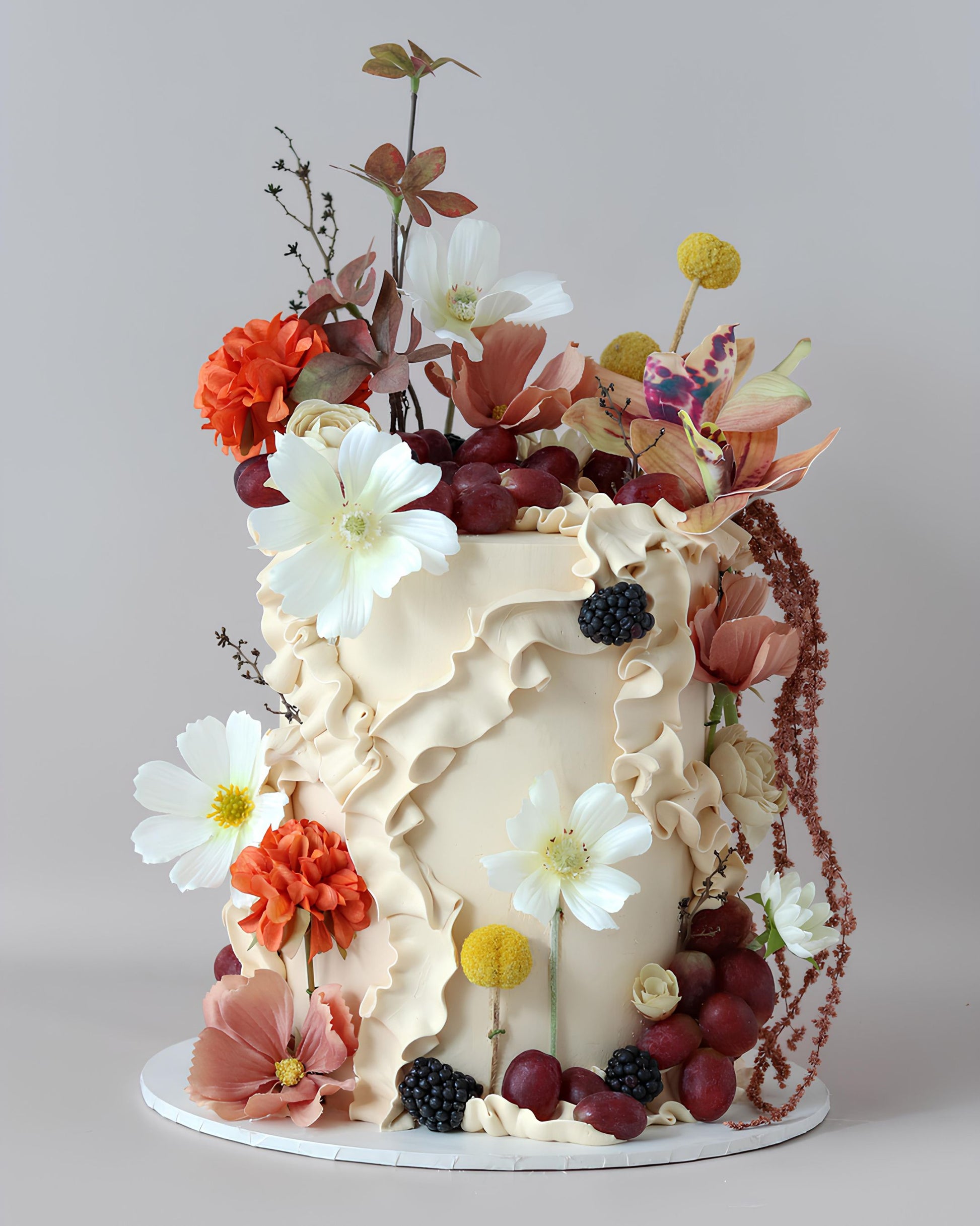 Ivory Whimsical Fresh Fruit Floral Celebration Cake -  Bel Bear Bakes