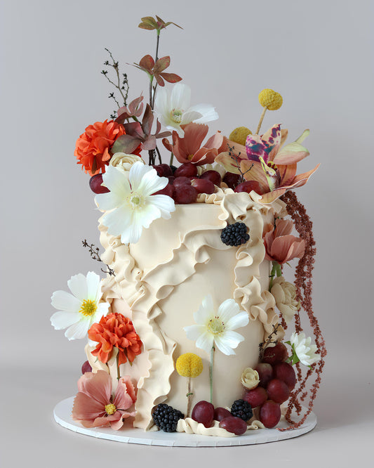 Ivory Whimsical Fresh Fruit Floral Celebration Cake -  Bel Bear Bakes