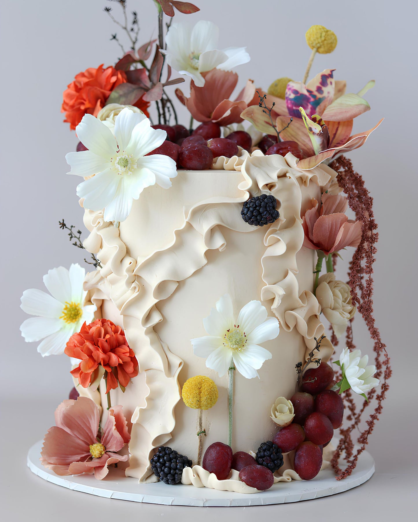 Ivory Whimsical Fresh Fruit Floral Celebration Cake -  Bel Bear Bakes