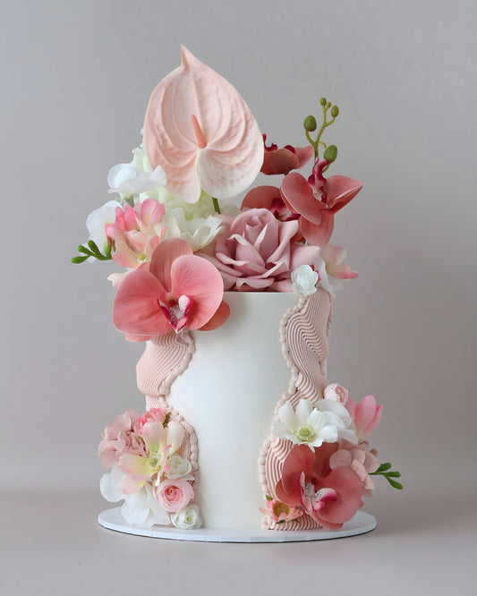 Dusty Pink Floral Celebration Cake -  Bel Bear Bakes