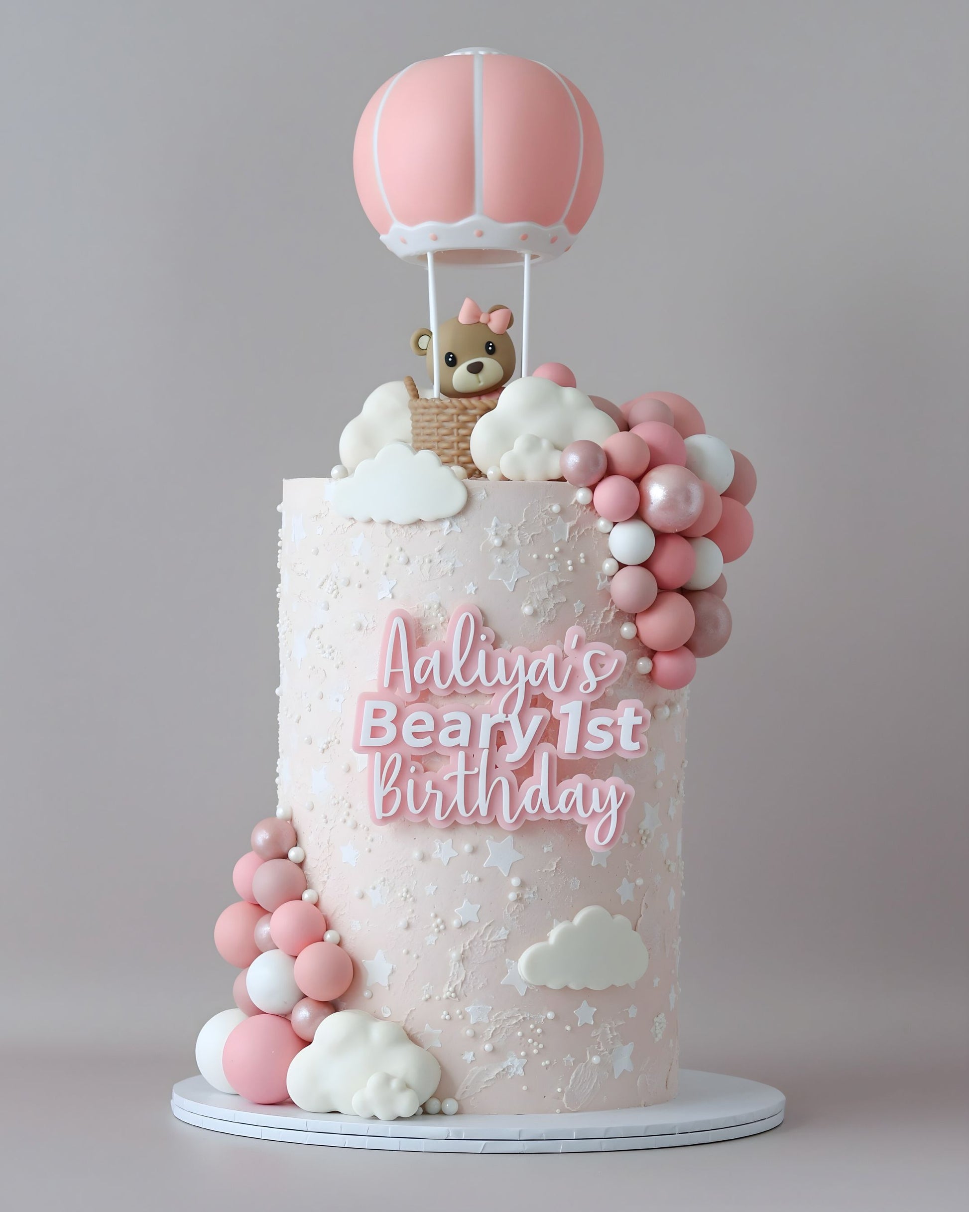 Pink & White Balloon Bear Cake - Bel Bear Bakes