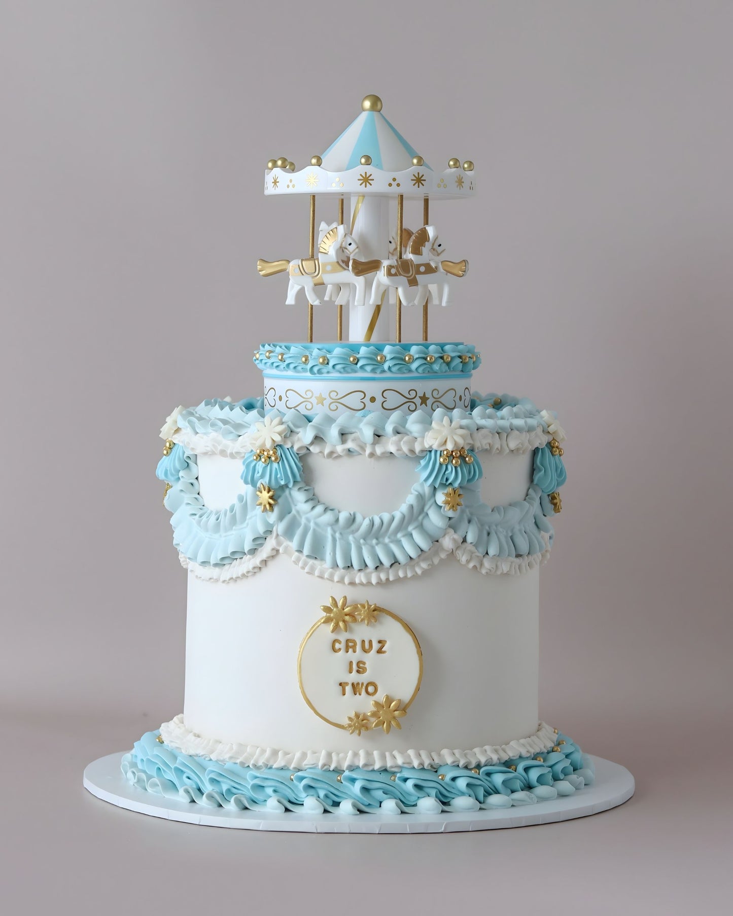 Blue and White Carousel/ Merry-go-round Cake - Bel Bear Bakes