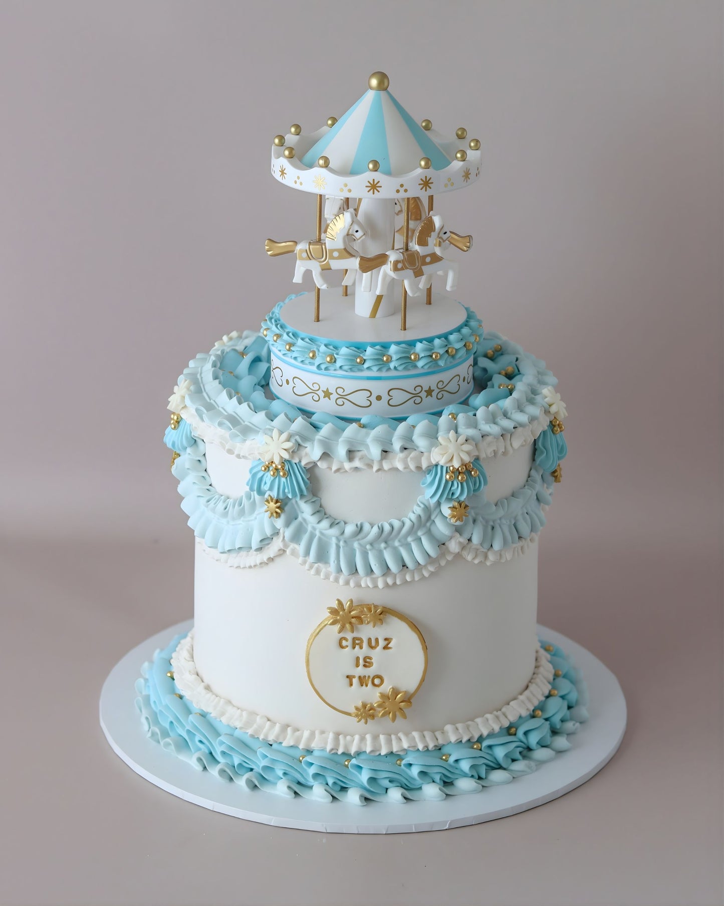 Blue and White Carousel/ Merry-go-round Cake - Bel Bear Bakes