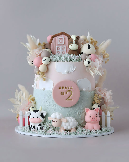 Blush Pink Farmyard Animal Celebration Cake - Bel Bear Bakes