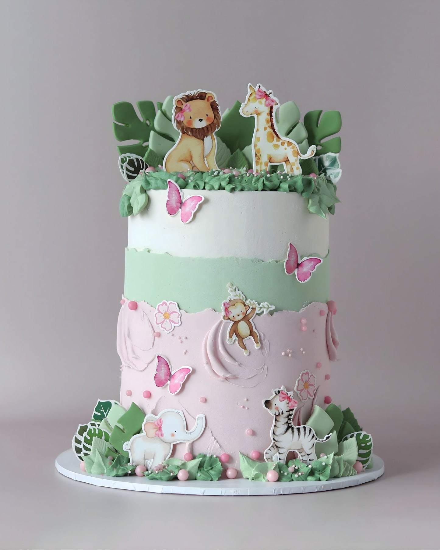 Pink Safari Animal Themed Celebration Cake - Bel Bear Bakes
