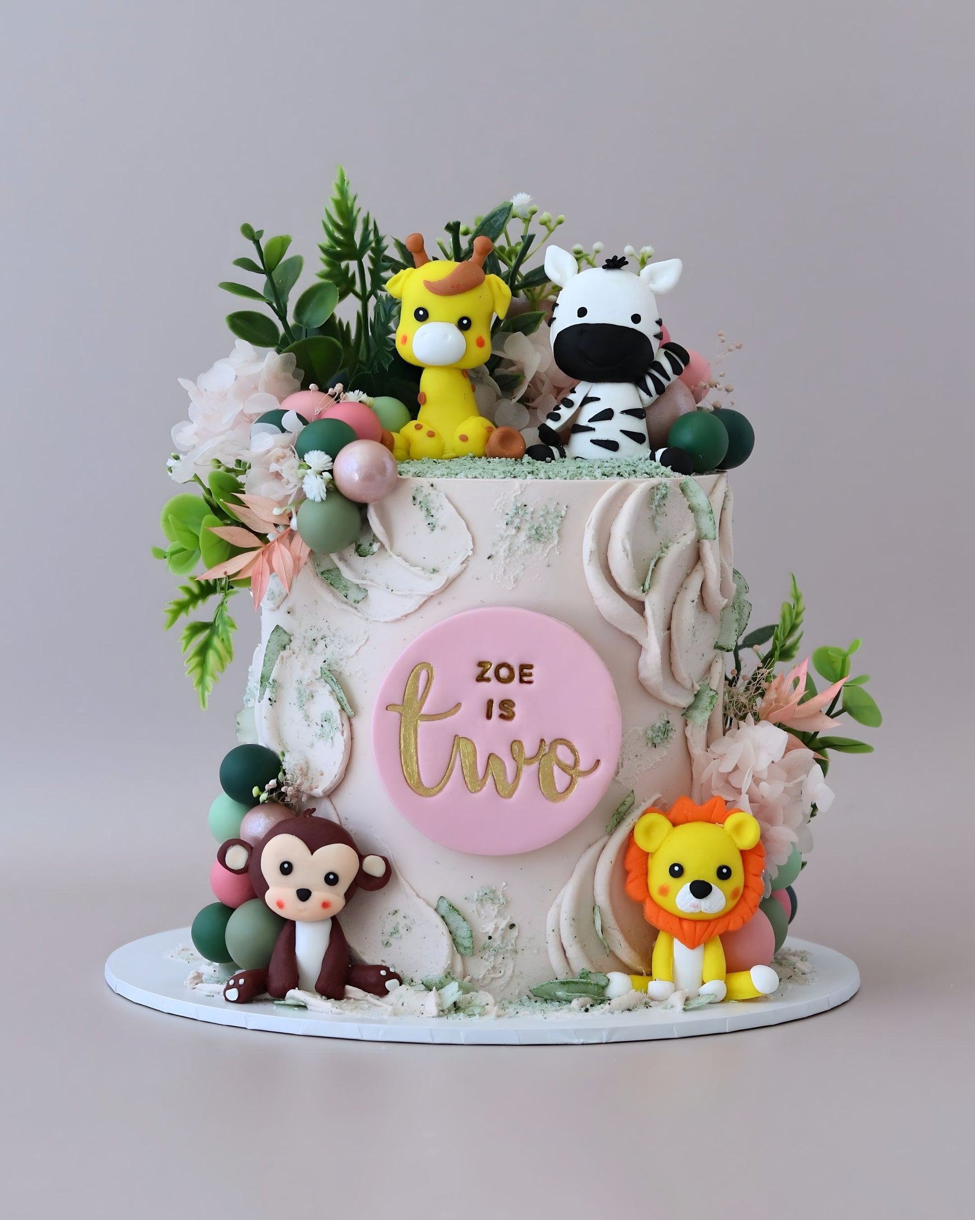Pink Jungle Animal Cake - Bel Bear Bakes