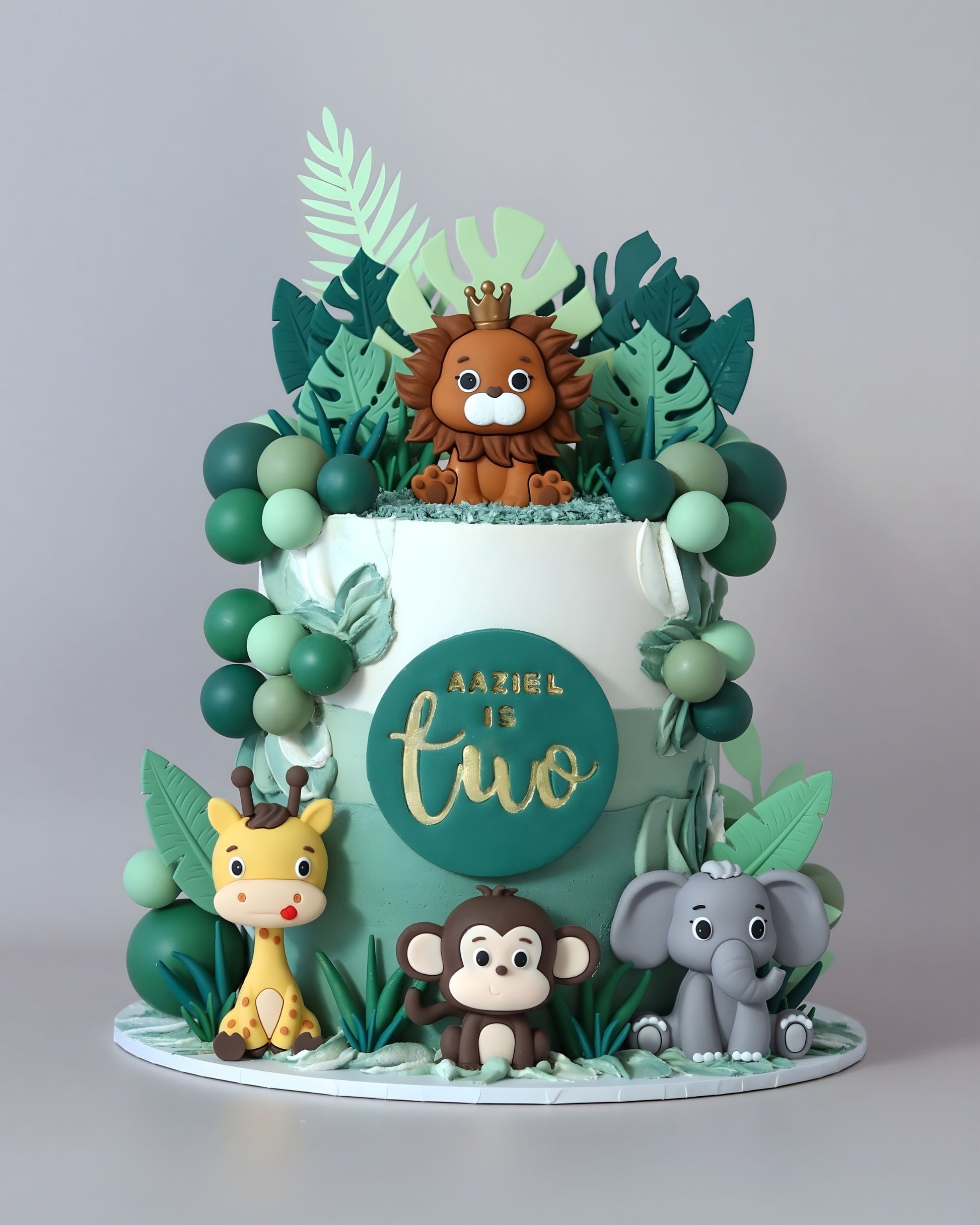 Green and White Cartoon Jungle Themed Cake - Bel Bear Bakes