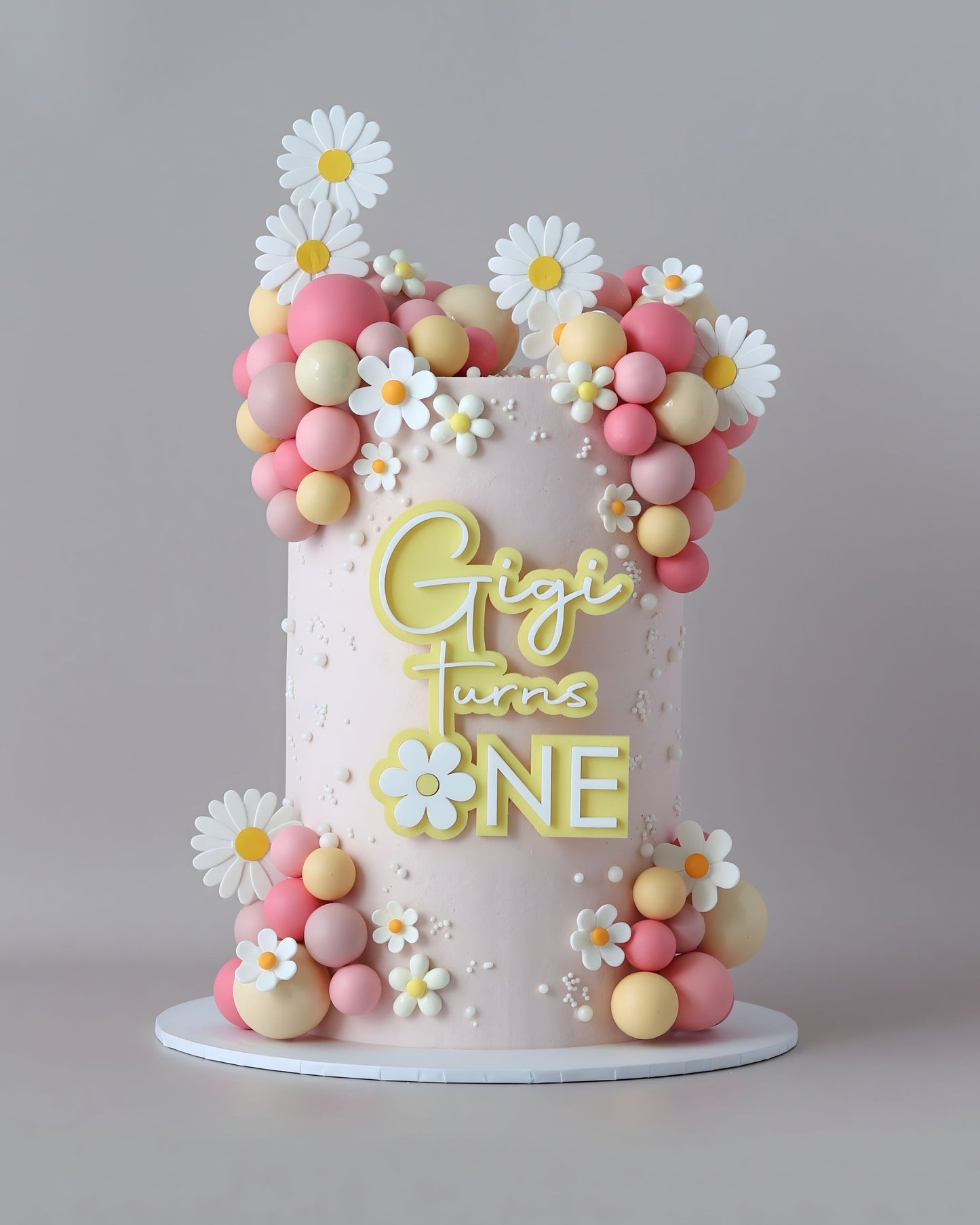 Pink & Yellow Daisy Themed Celebration Cake - Bel Bear Bakes