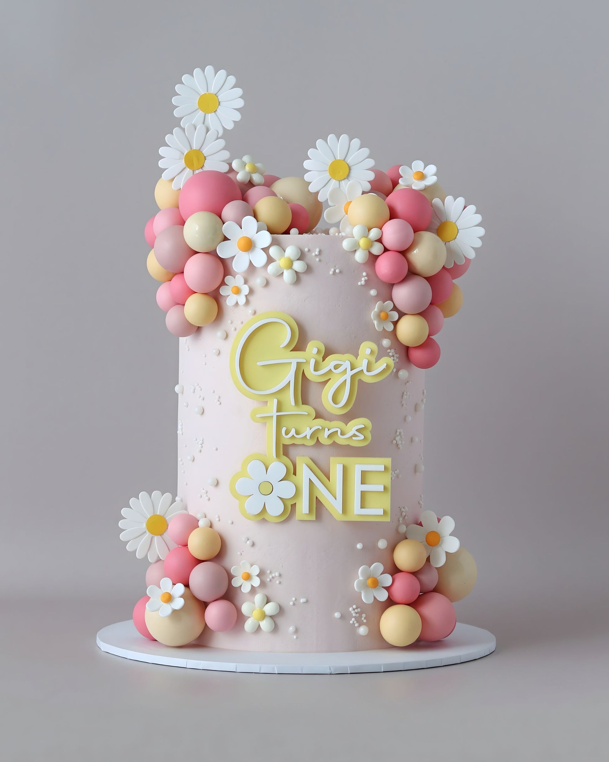 Pink & Yellow Daisy Themed Celebration Cake - Bel Bear Bakes