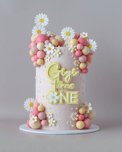 Pink & Yellow Daisy Themed Celebration Cake - Bel Bear Bakes