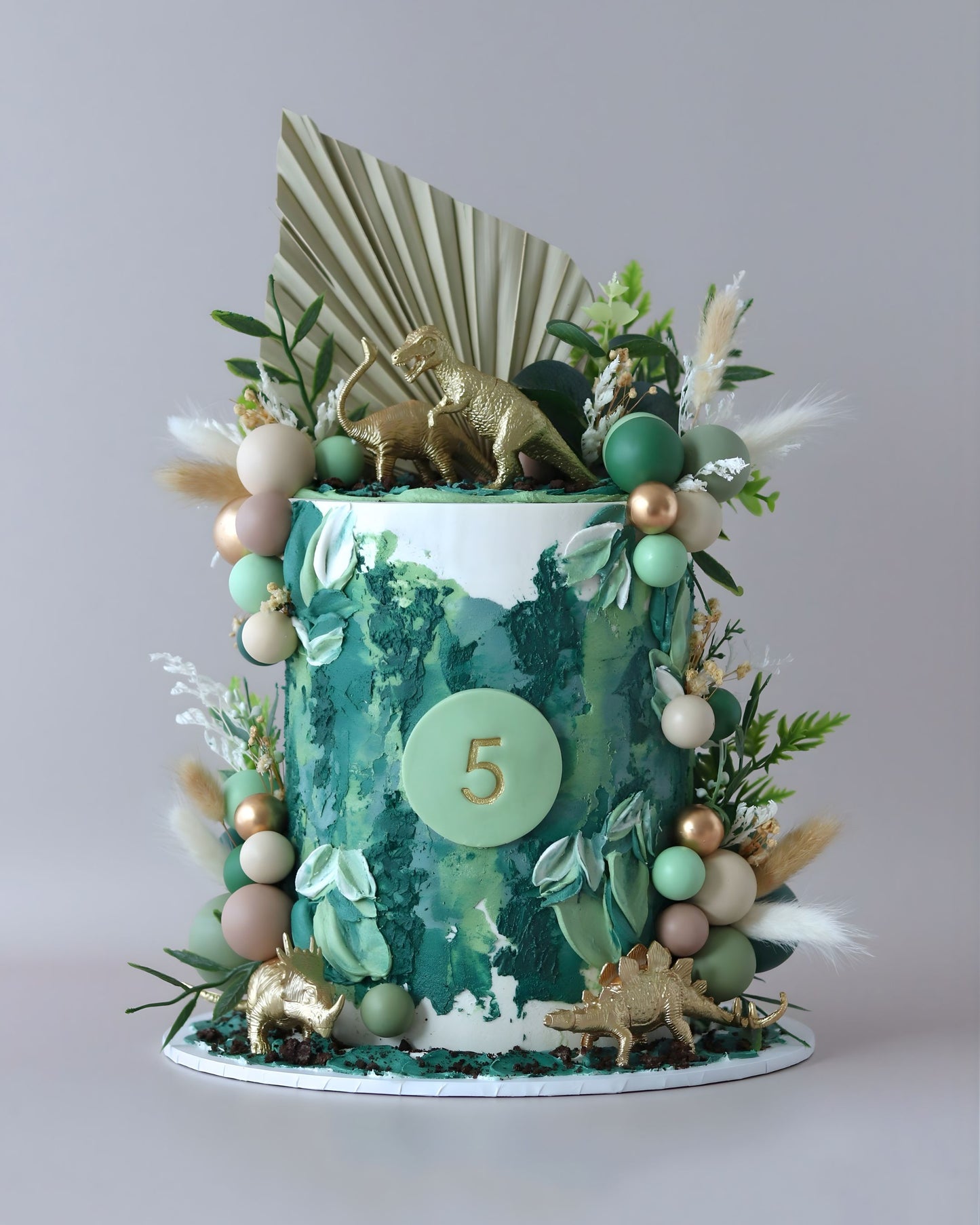 Green and White Dinomight Dinosaur Theme Celebration Cake - Bel Bear Bakes