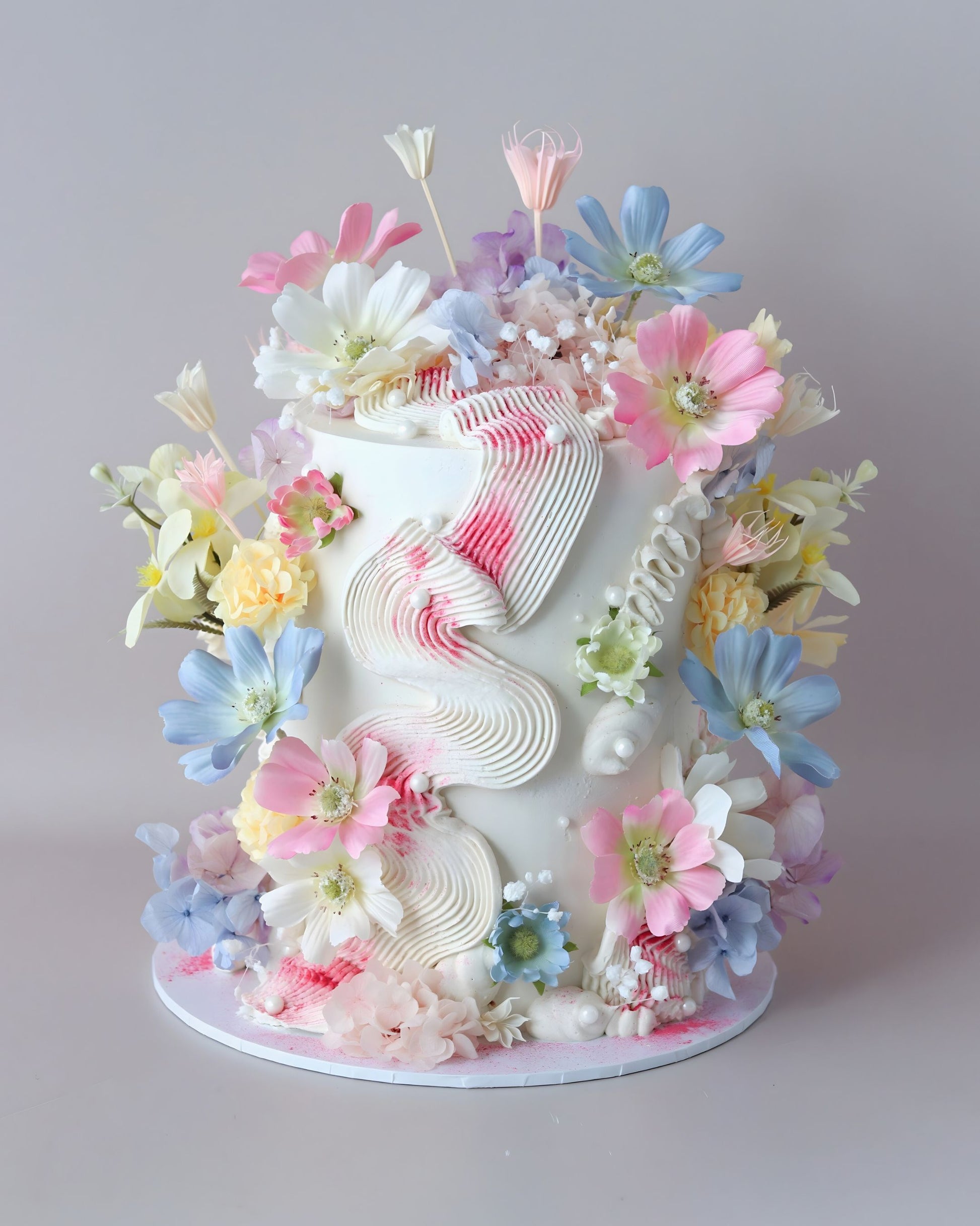 Pastel Squiggle Floral Fantasy Celebration Cake - Bel Bear Bakes