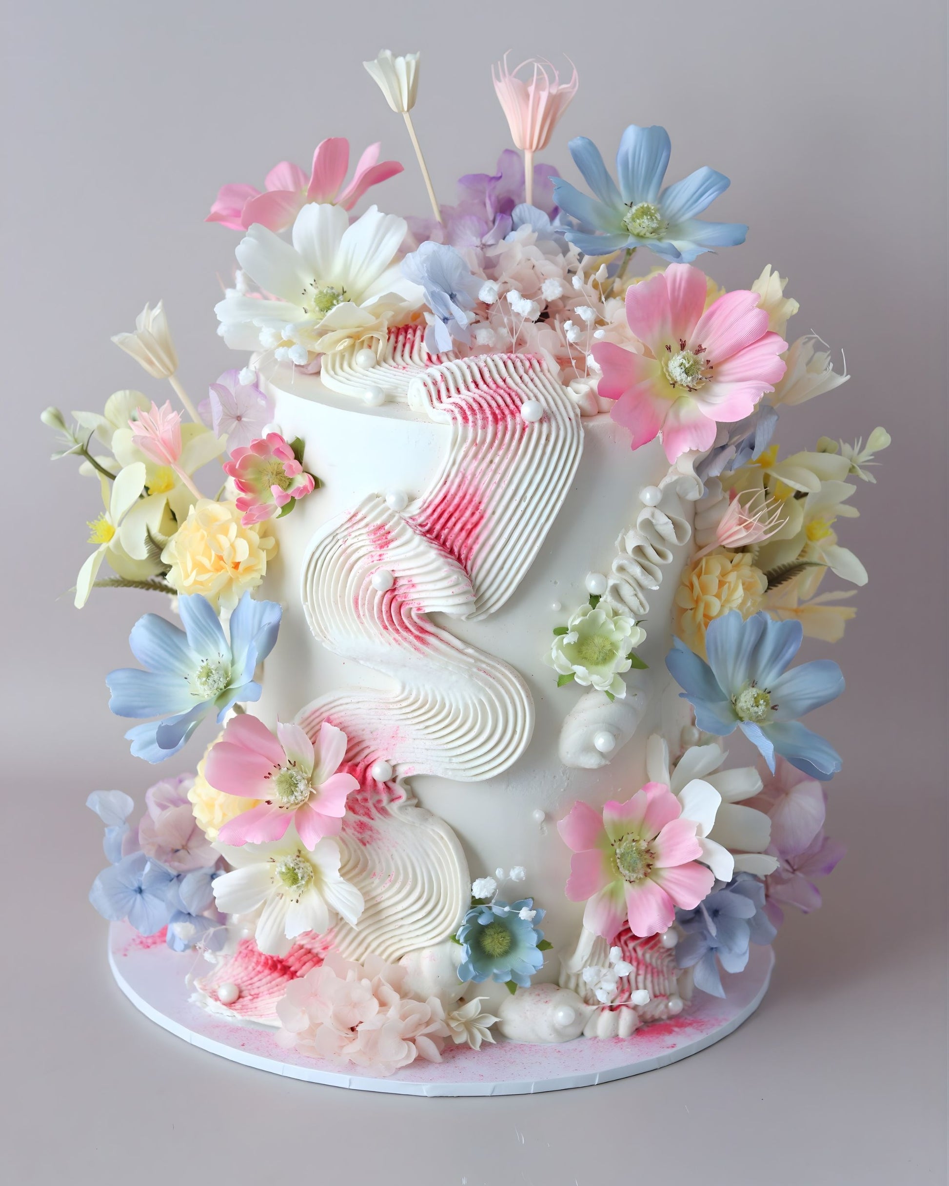 Pastel Squiggle Floral Fantasy Celebration Cake - Bel Bear Bakes