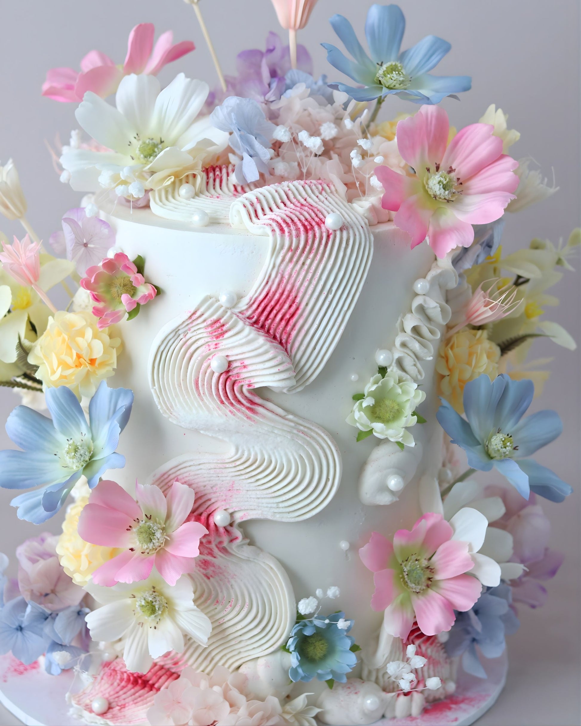 Pastel Squiggle Floral Fantasy Celebration Cake - Bel Bear Bakes