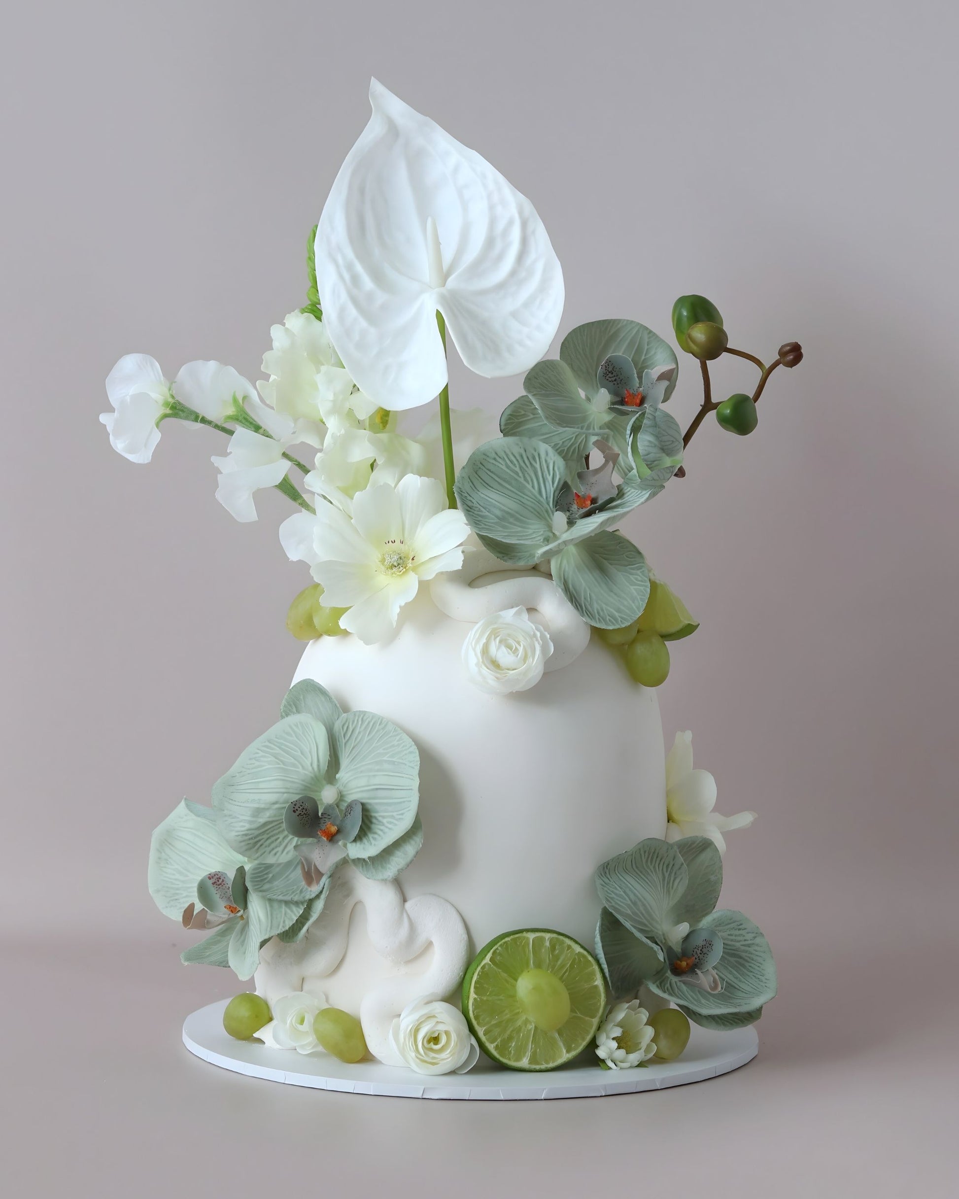 White & Sage Green Floral Dome Wedding Cake -  Bel Bear Bakes