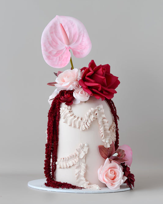 Pink and Burgundy Floral Dome Cake - Bel Bear Bakes