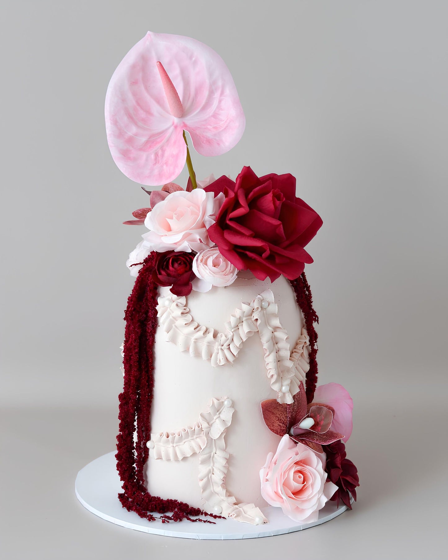 Pink and Burgundy Floral Dome Cake - Bel Bear Bakes