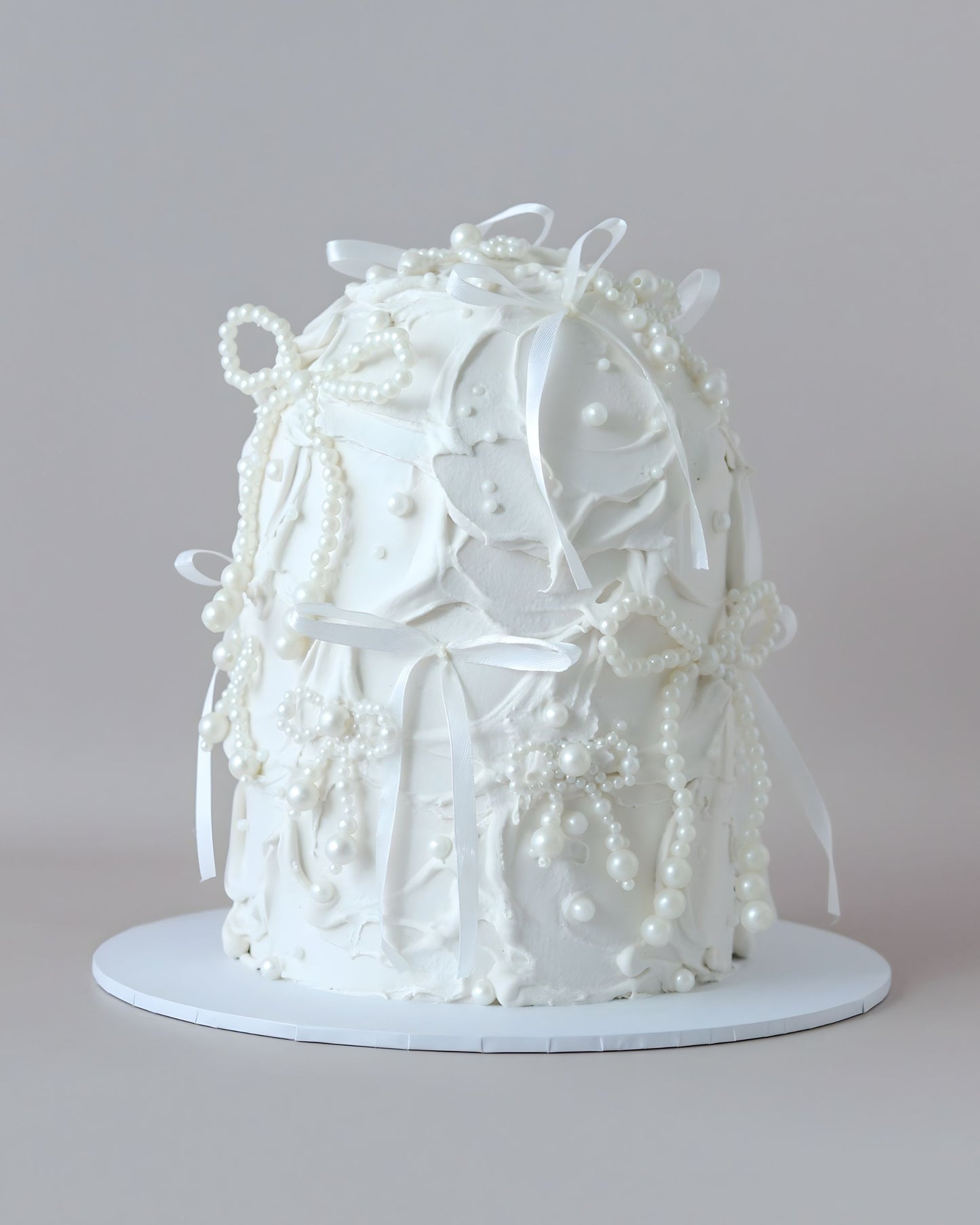 White Pearl & Ribbon Dome Wedding Cake - Bel Bear Bakes