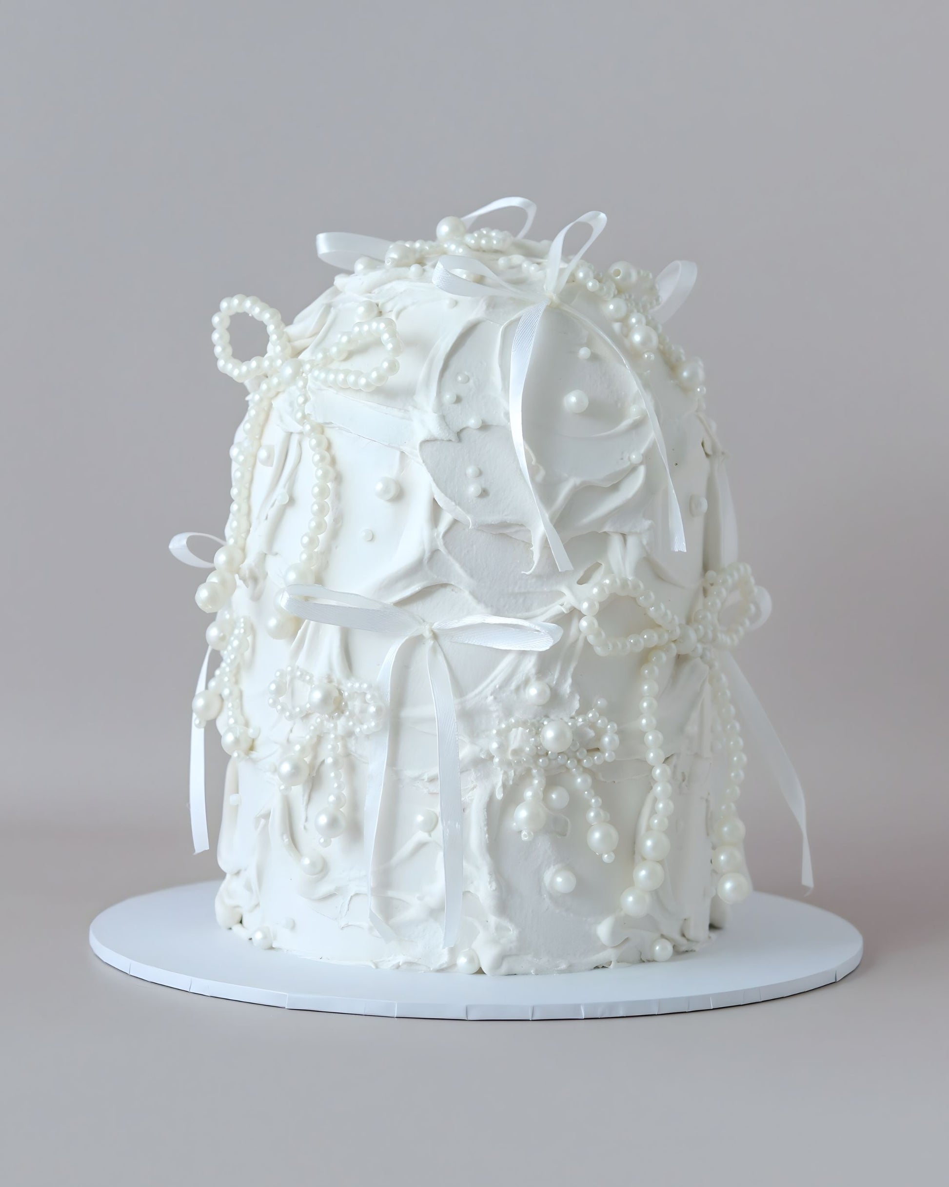 White Pearl & Ribbon Dome Wedding Cake - Bel Bear Bakes