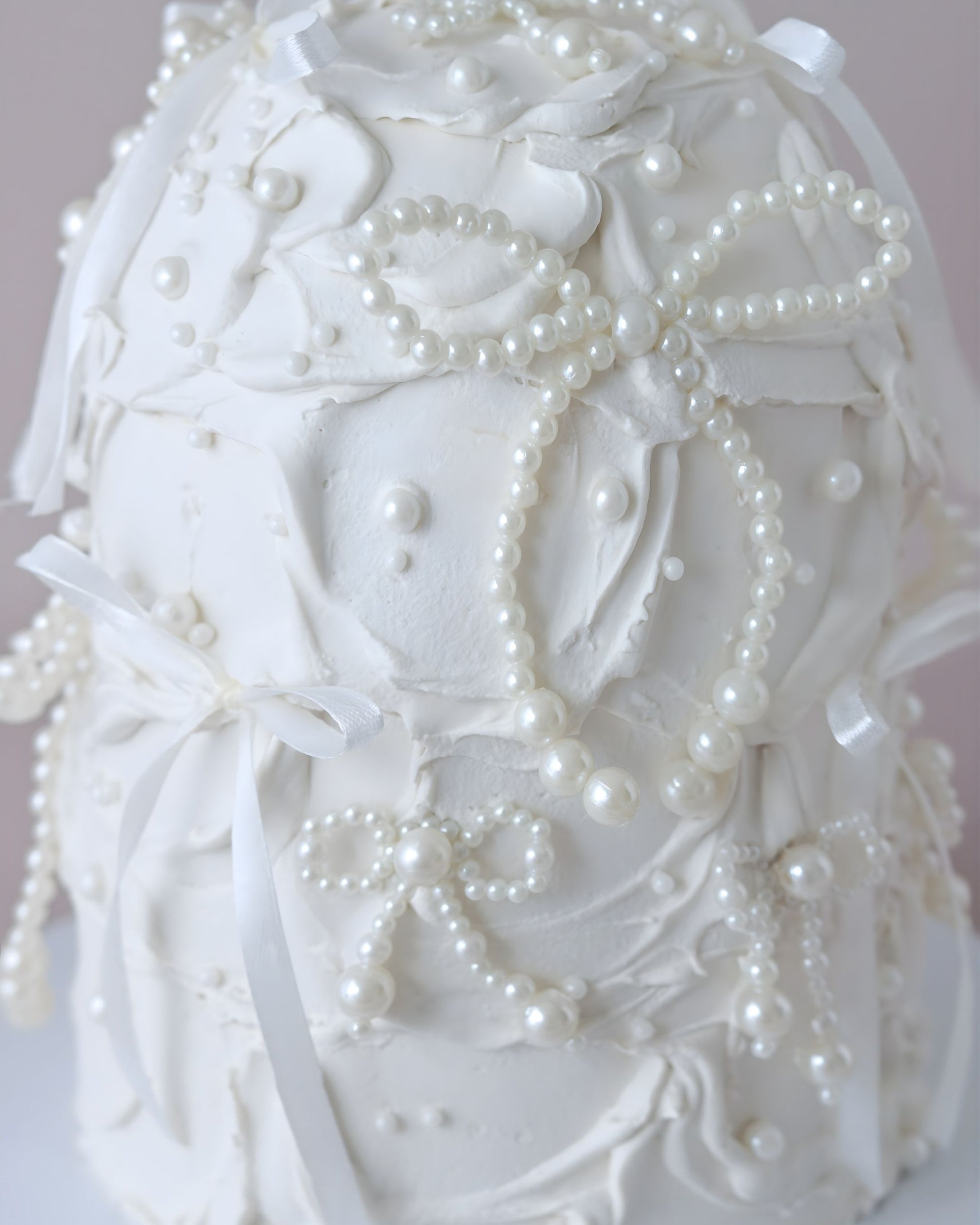 White Pearl & Ribbon Dome Wedding Cake - Bel Bear Bakes