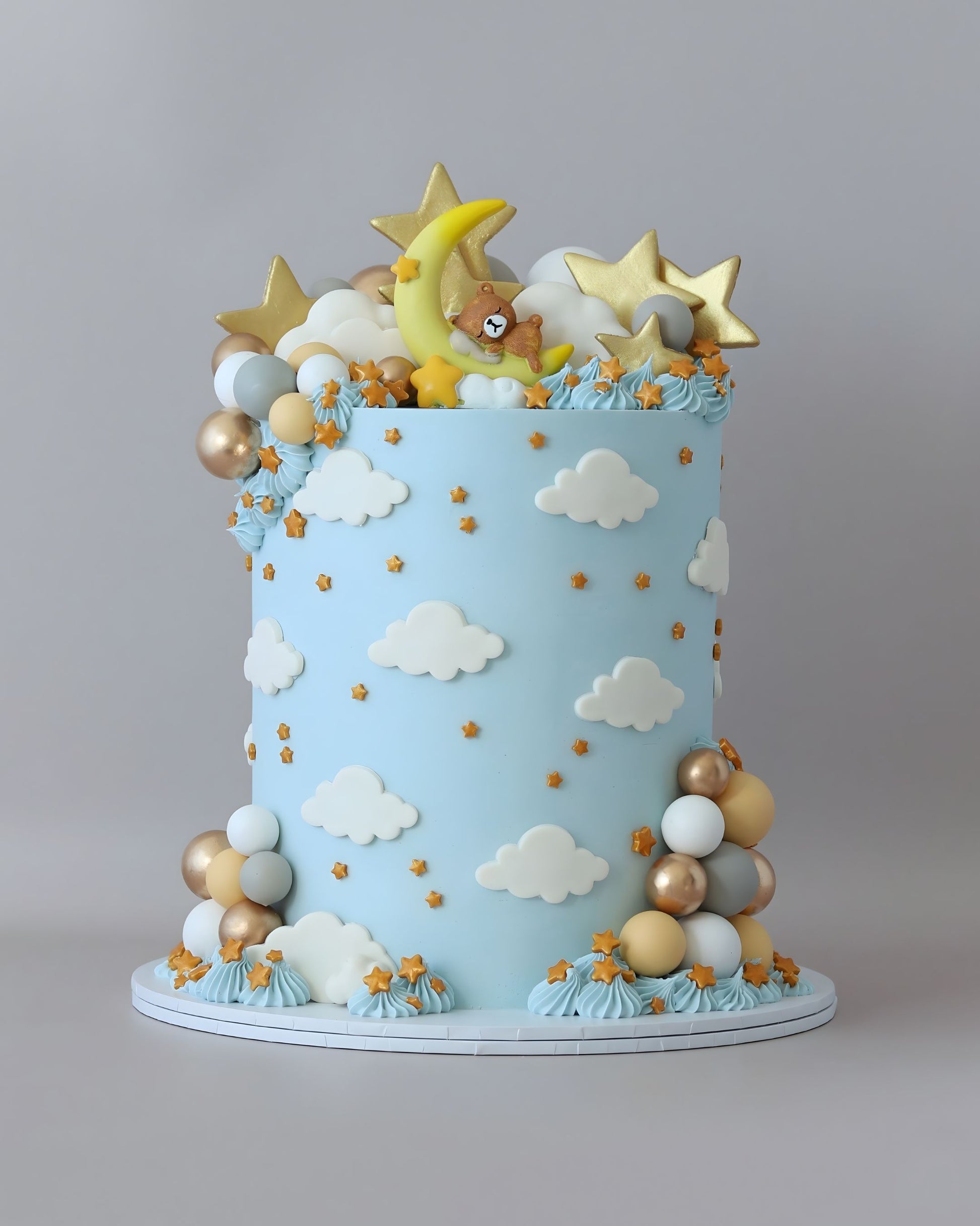 Pastel Blue and Yellow Moon Bear Theme Cake -  Bel Bear Bakes