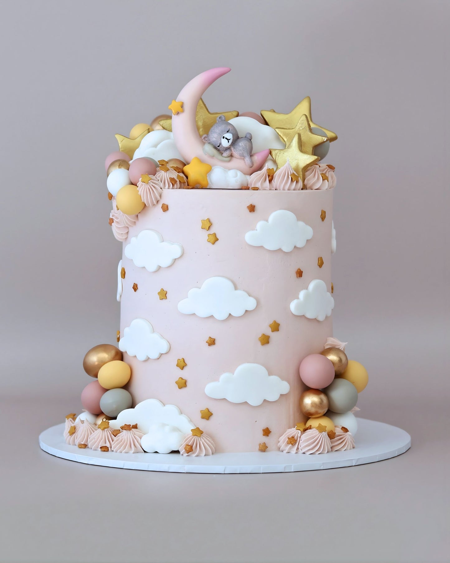 Pastel Pink and Yellow Moon Bear Theme Cake -  Bel Bear Bakes