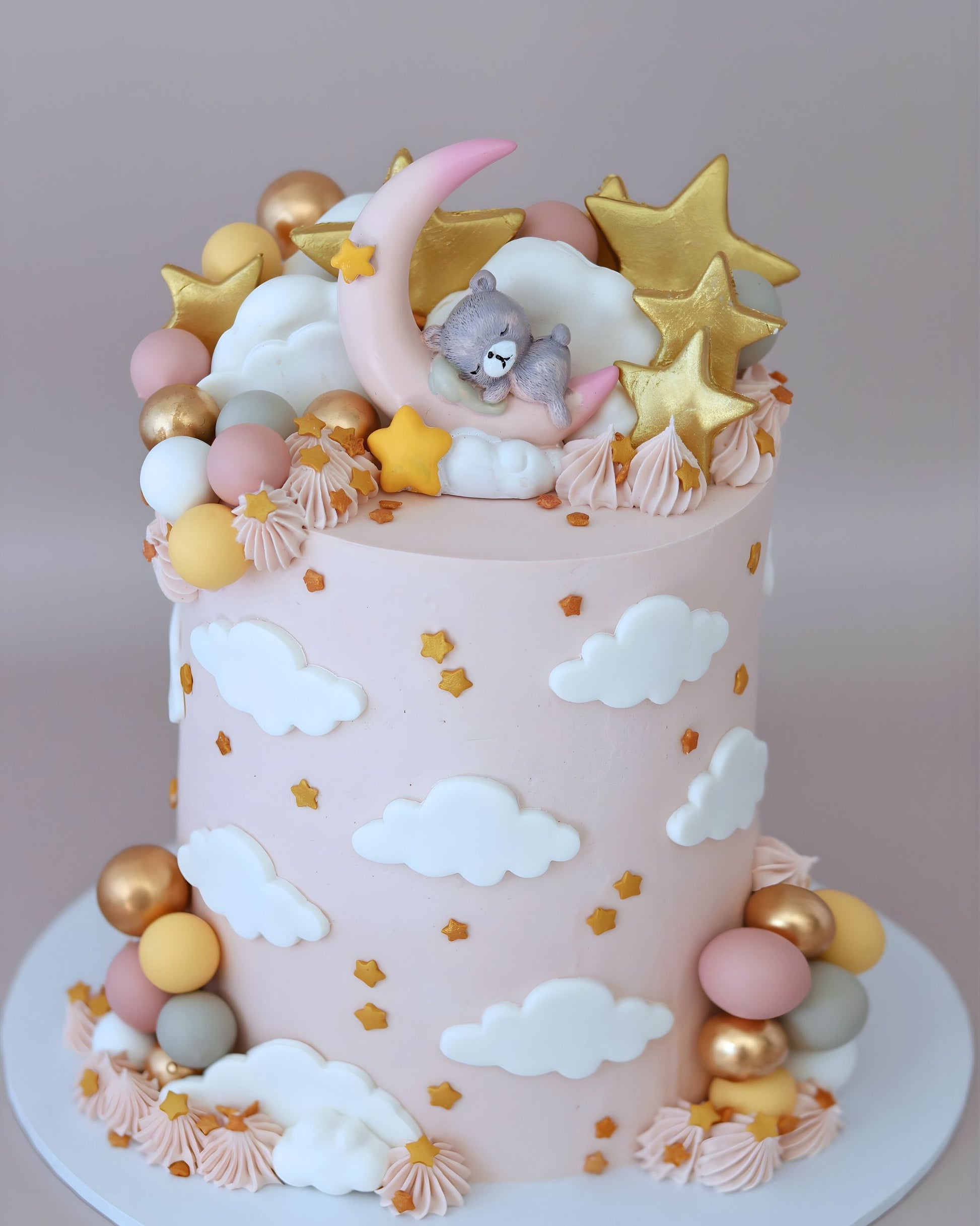 Pastel Pink and Yellow Moon Bear Theme Cake -  Bel Bear Bakes