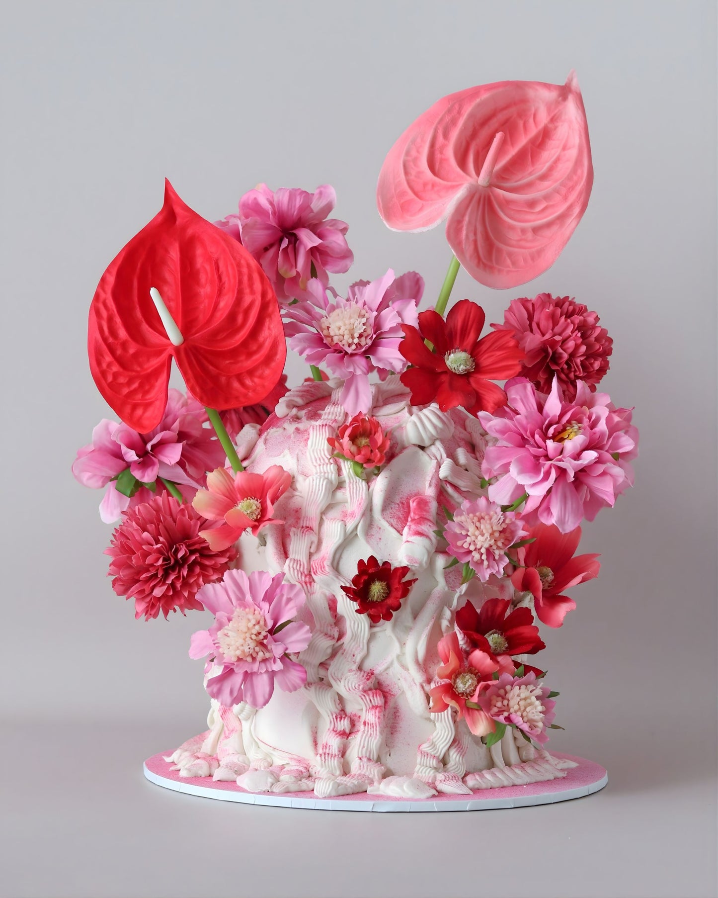 Pink & Red Ruby Floral Dome Celebration Cake - Bel Bear Bakes