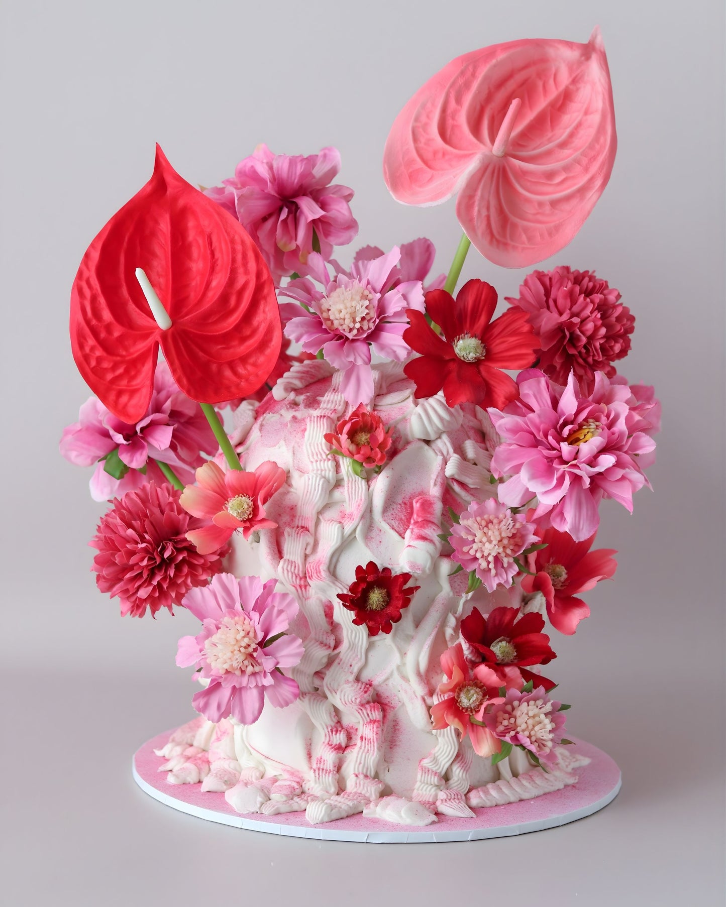 Pink & Red Ruby Floral Dome Celebration Cake - Bel Bear Bakes