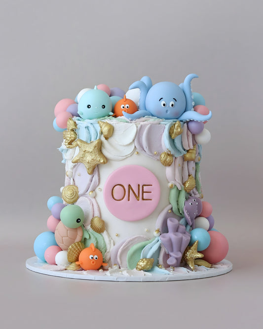 Colourful Pastel Under The Sea Creatures Theme Cake - Bel Bear Bakes