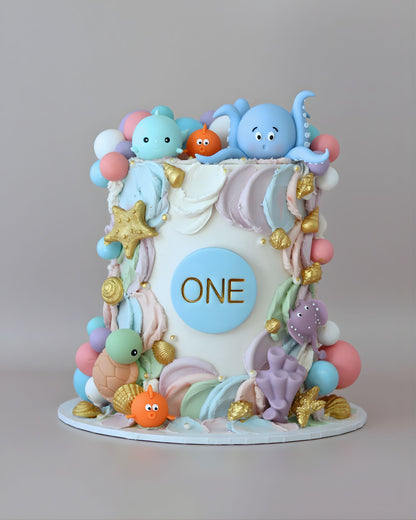 Colourful Pastel Under The Sea Creatures Theme Cake - Bel Bear Bakes