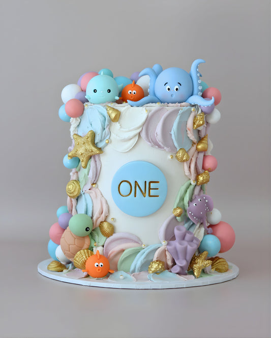 Colourful Pastel Under The Sea Creatures Theme Cake - Bel Bear Bakes