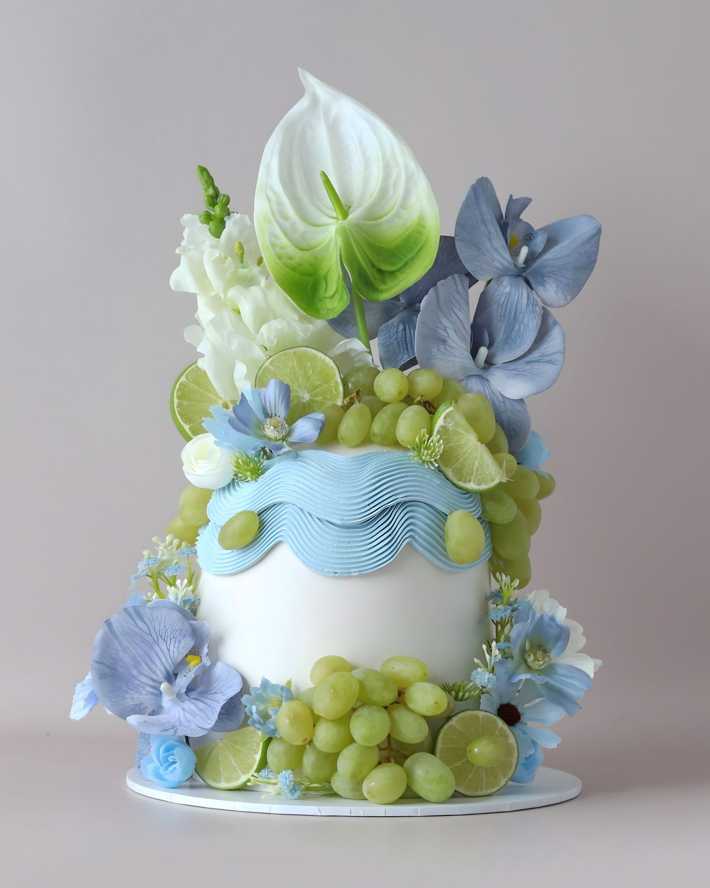 Blue Floral & Fresh Fruit Dome Cake - Bel Bear Bakes
