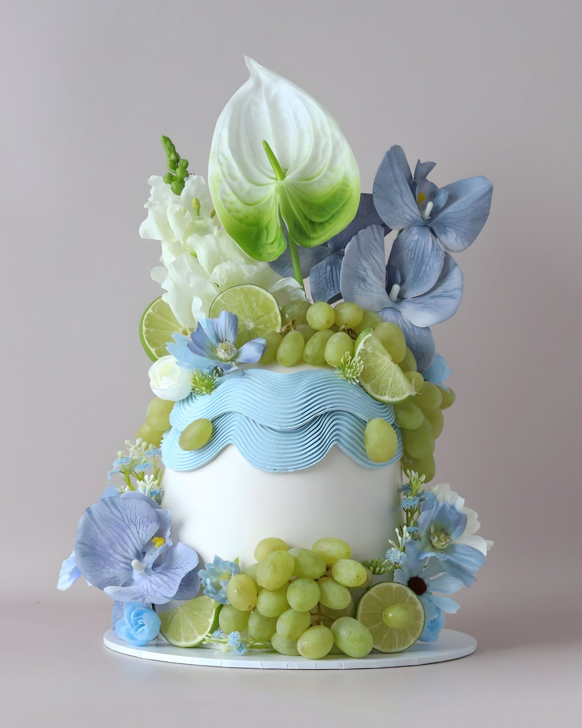 Blue Floral & Fresh Fruit Dome Cake - Bel Bear Bakes