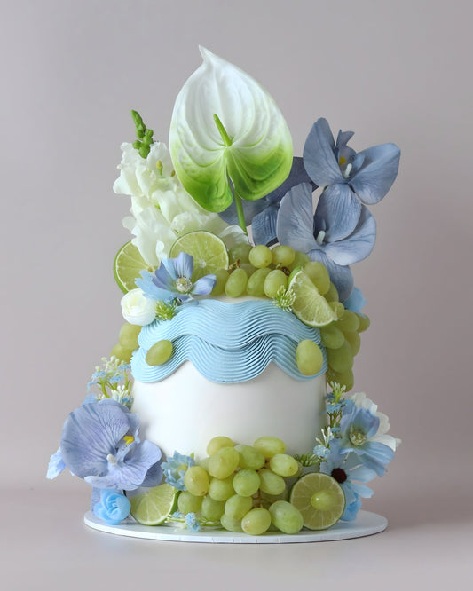 Blue Floral & Fresh Fruit Dome Cake - Bel Bear Bakes