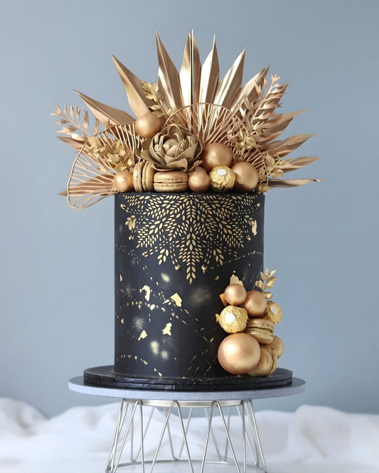 Black & Gold Floral Celebration Cake - Bel Bear Bakes