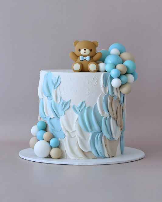 Blue and White Textured Teddy Bear Cakes - Bel Bear Bakes
