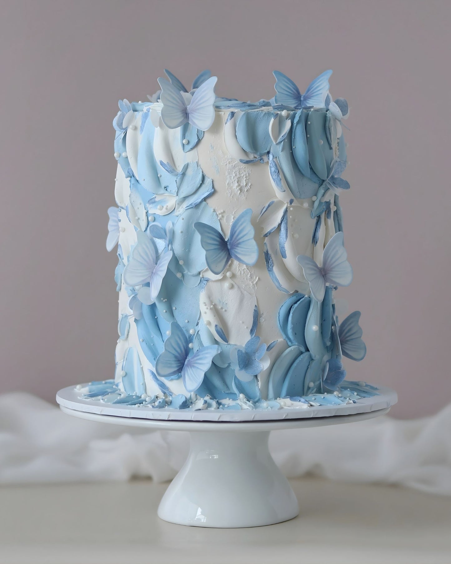 Blue and White Texture Butterfly Cake - Bel Bear Bakes