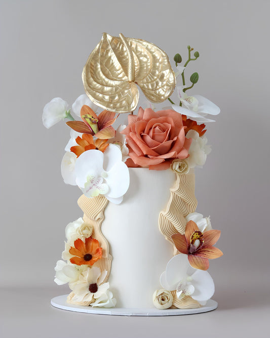 Burnt Orange & Ivory  Floral Celebration Cake -  Bel Bear Bakes