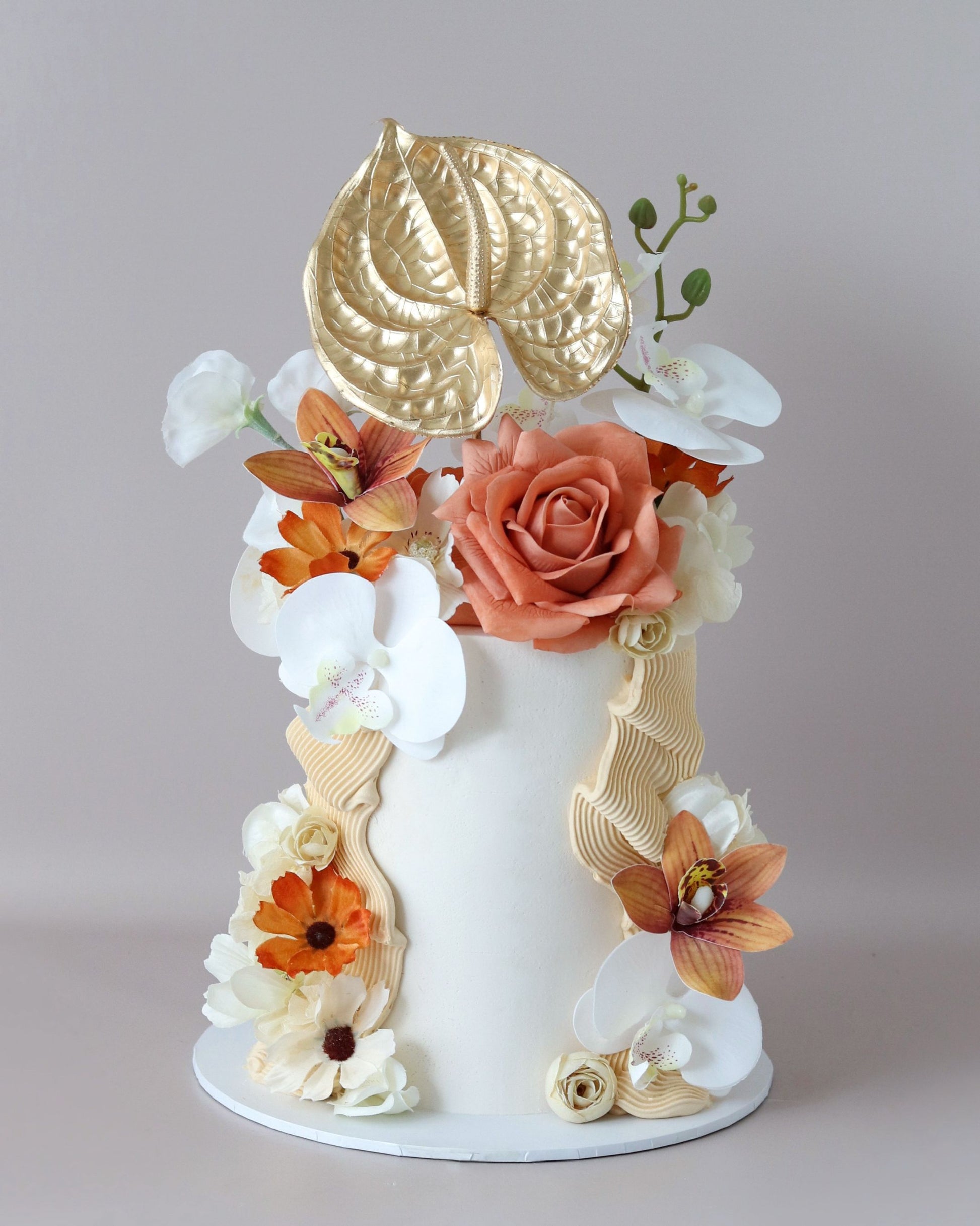 Burnt Orange & Ivory  Floral Celebration Cake -  Bel Bear Bakes