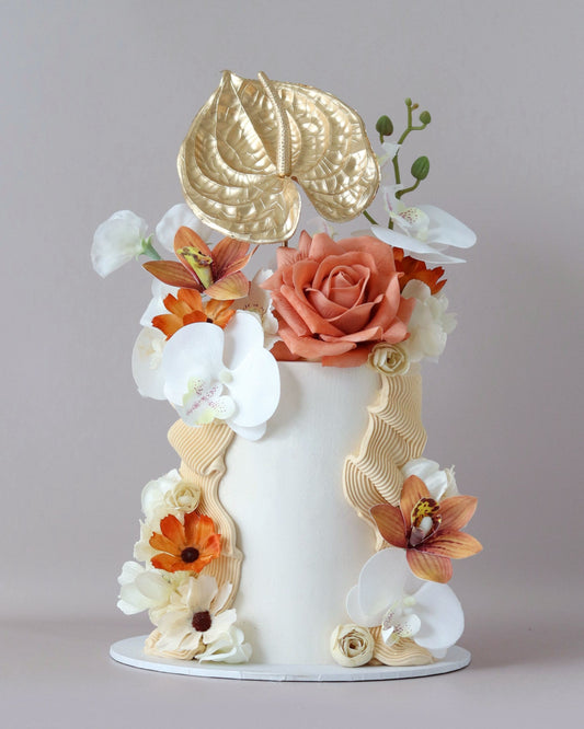 Burnt Orange & Ivory  Floral Celebration Cake -  Bel Bear Bakes