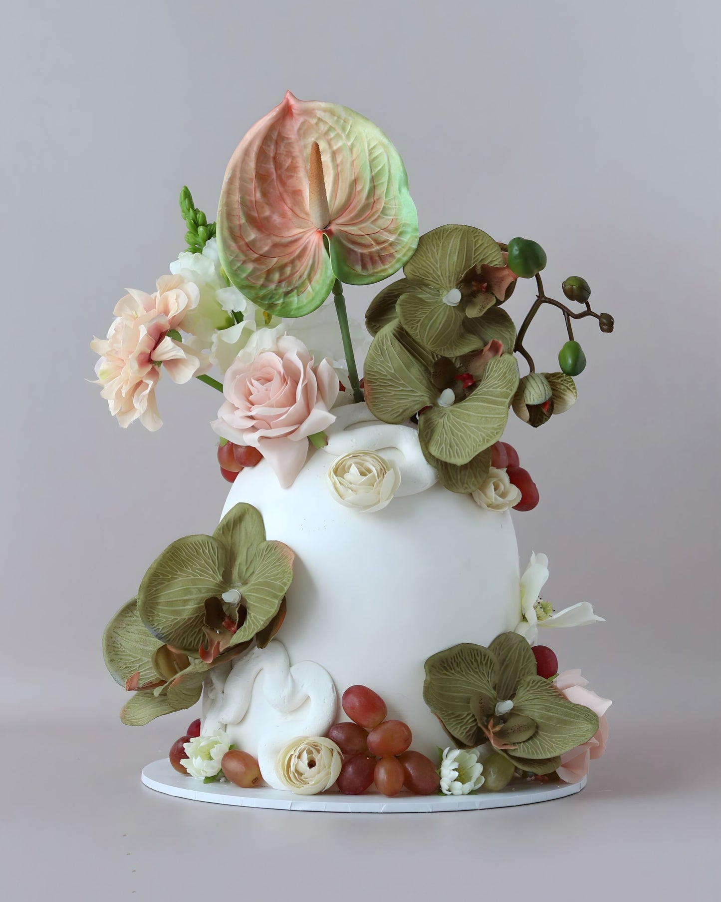 Blush & Olive Green Floral Dome Cake - Bel Bear Bakes